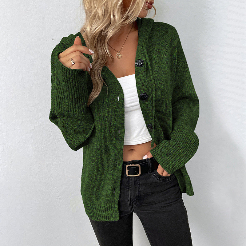 Knit Cardigan with Hood and Drawstring in 8 Colors S-XXL