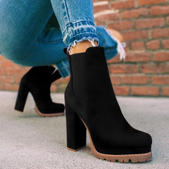 Suede Ankle Boots with Thick High Heels