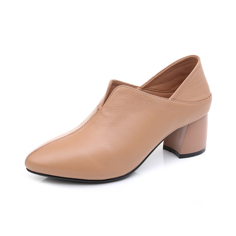 Wedge High Heel Leather Boots with Pointed Toe in 3 Colors