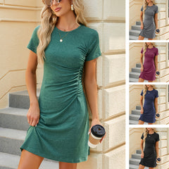Round Neck Short Sleeve Casual Shirt Dress