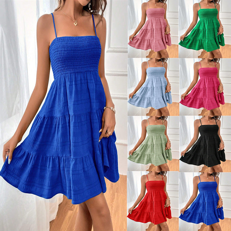 Sleeveless Ruffled Summer Mini Dress with Spaghetti Straps in 8 Colors S-XXL