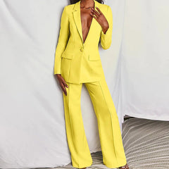 Business Suit with Long Sleeve Jacket and Wide Leg Pants