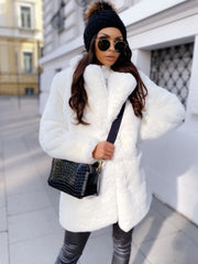 Fake Fur Long Sleeve Open Coat with Lapel in 5 Colors S-5XL
