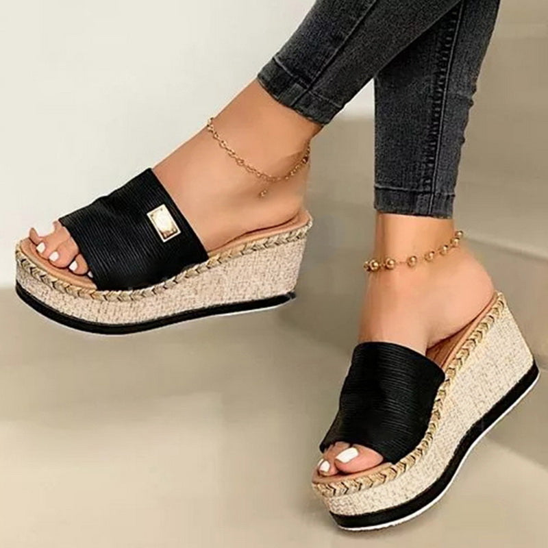 Wedge Heel Sandals with Wide Strap