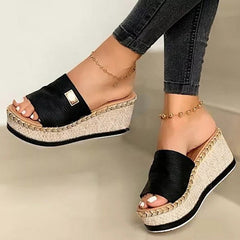 Wedge Heel Sandals with Wide Strap