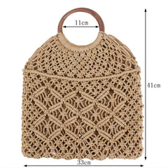 Macrame  Handbag with Wooden Ring Handle