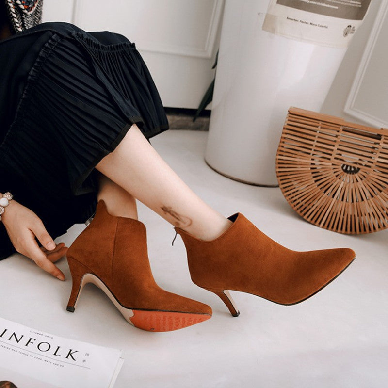 Suede Pointed Toe Ankle Boots with Stiletto Heel
