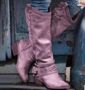 Suede Knight Boots with Short Wide Heel in 6 Colors