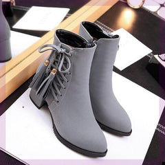 Plush High Heel Suede Ankle Boots with Tassels in 3 Colors