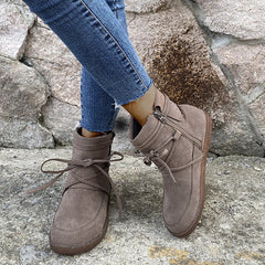 Suede Moccasin-Style Ankle Boots with Flat Heel