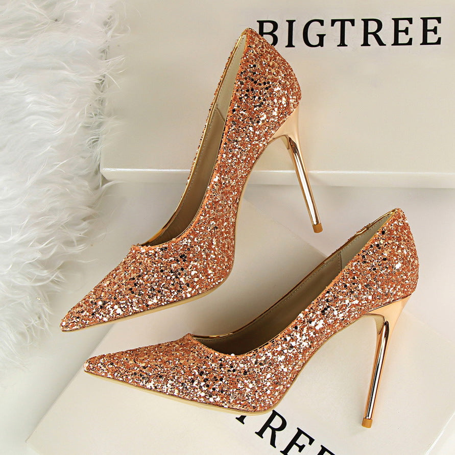 Sequined High Heel Stilettos with Pointed Toe in 8 Colors