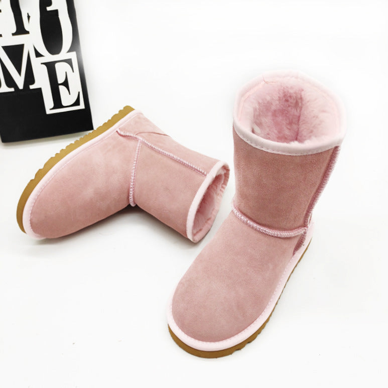 Leather Mid-Calf Flat Heel Snow Boots