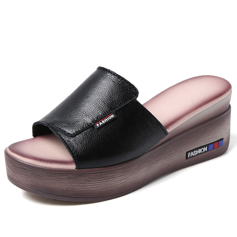 Slip-On Leather Platform Sandals in 2 Colors