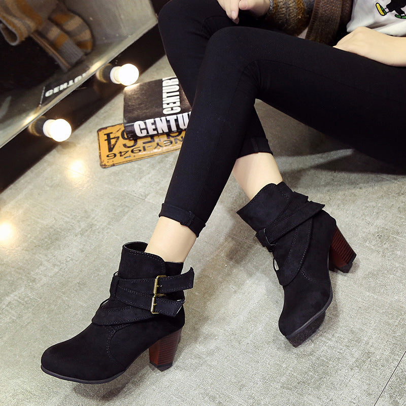 Suede Block Heel Ankle Boots
