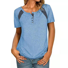 Round Neck Short Sleeve Top with Stripes