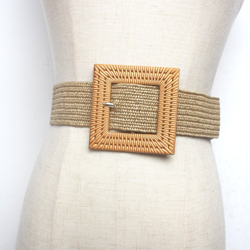 Braided Wide Belt with Square Buckle
