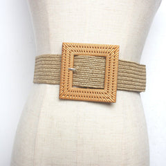 Braided Wide Belt with Square Buckle