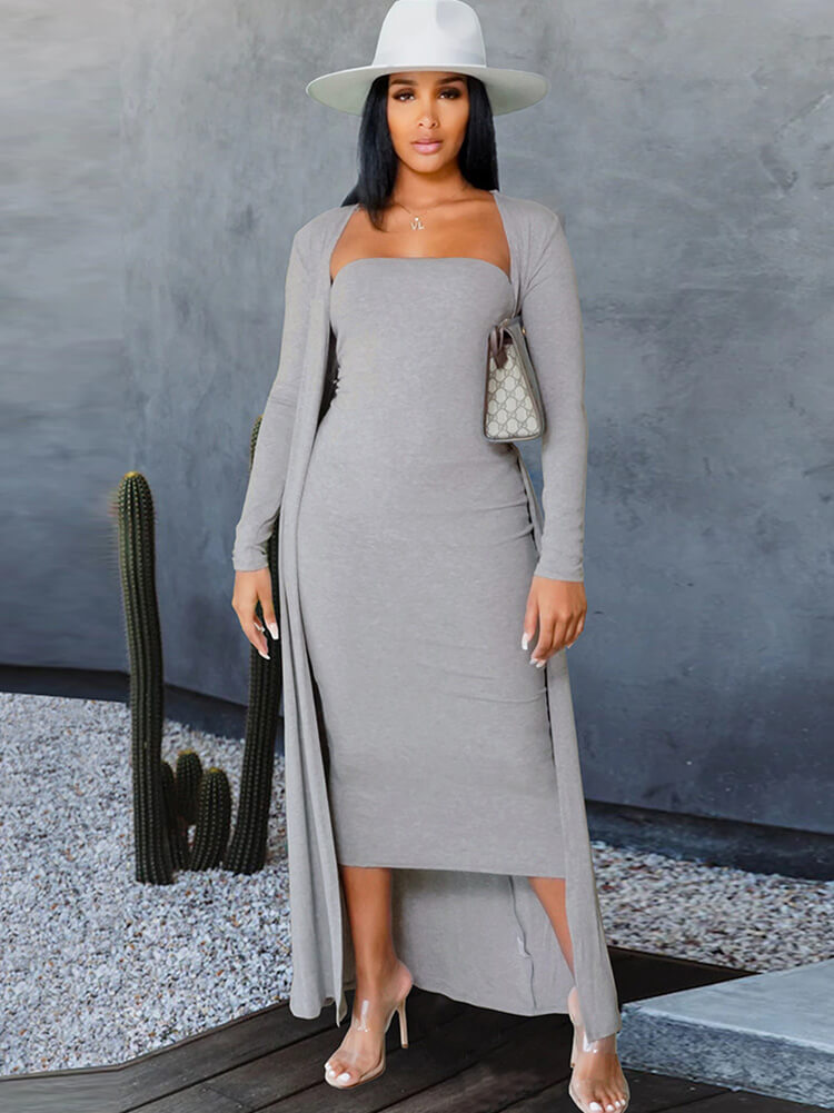 Two Piece Strapless Tube Dress Cardigan