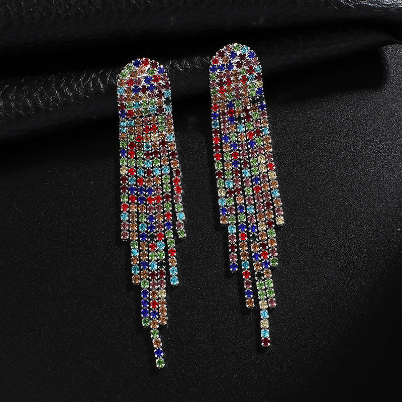Rhinestone Tassel Earrings in 4 Colors