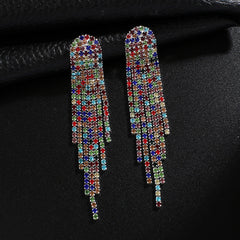 Rhinestone Tassel Earrings in 4 Colors