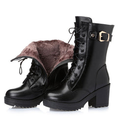 Plush Leather Winter Martin Boots with Side Zipper in 2 Colors