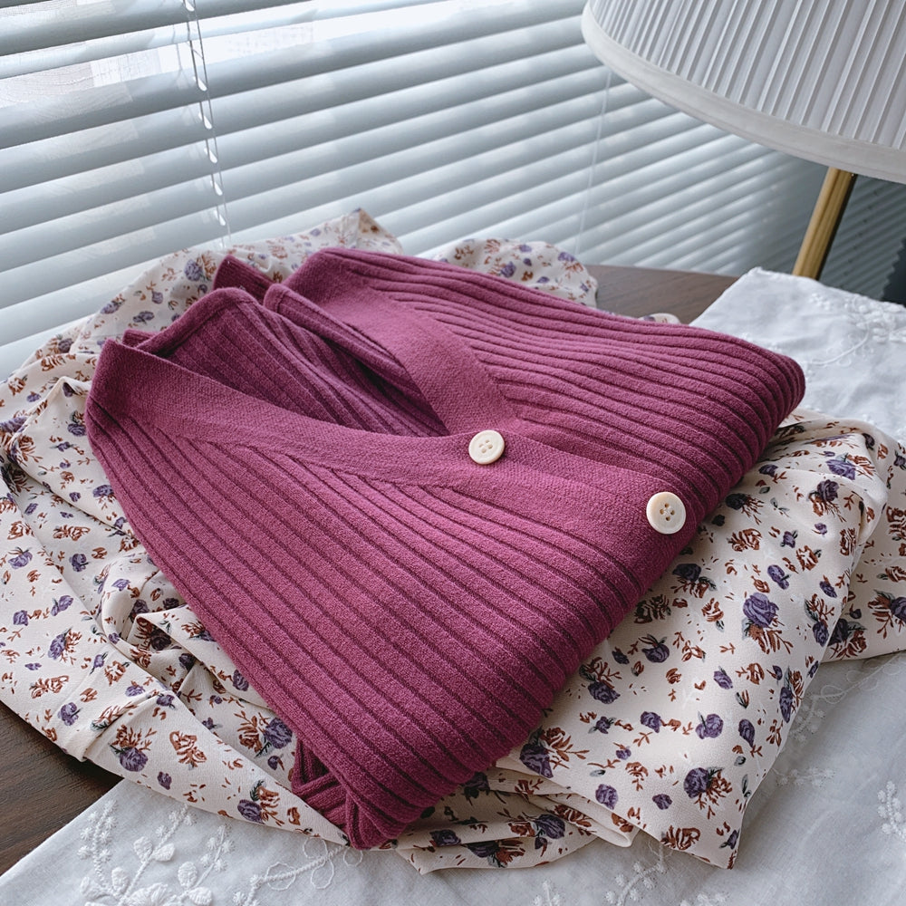 Knit Cardigan with Buttons and Long Sleeves in 12 Colors S-L