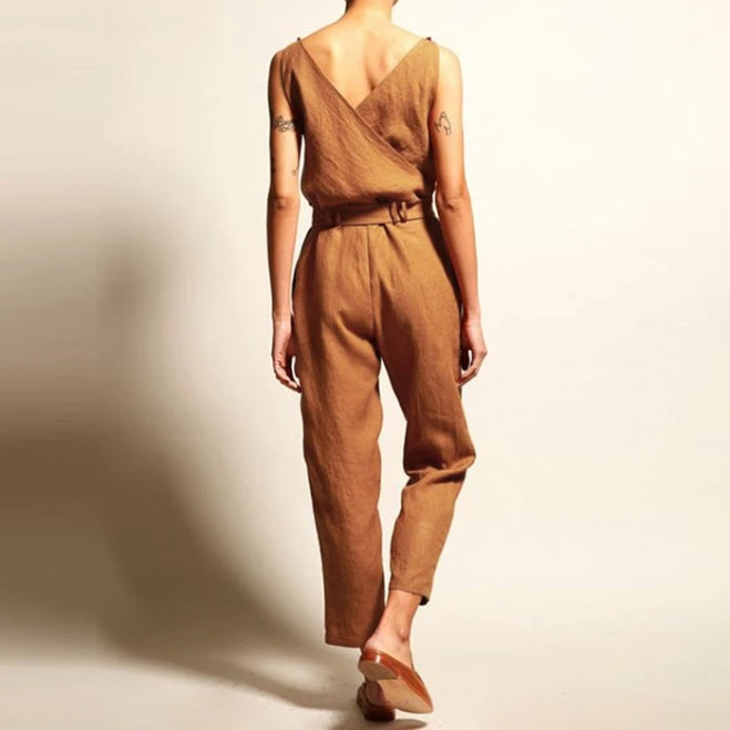 V-Neck Sleeveless Cropped Jumpsuit with Pockets