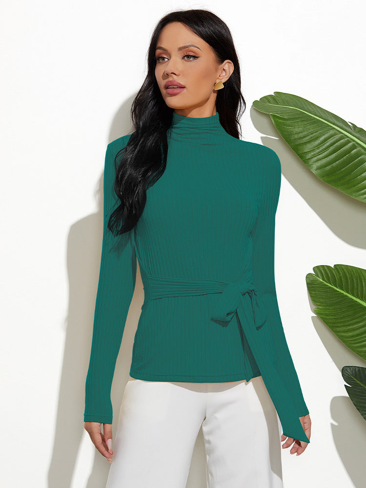 Long Sleeve Sweater with Waist Tie in 3 Colors S-XL