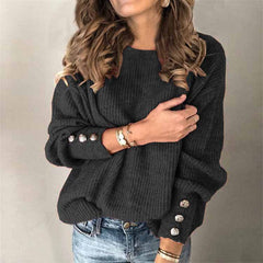 Long Sleeve Round Neck Knit Sweater with Buttons in 9 Colors S-5XL