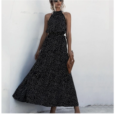 Sleeveless Halter Neck Maxi Dress with Waist Tie in 10 Colors S-XL