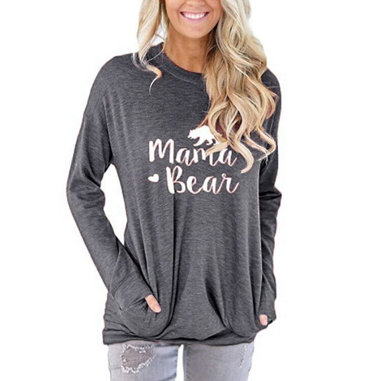 Langärmliges Mama Bear Top mit Taschen in 10 Farben S-XXL