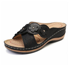 Open Toe Sandals with Flowers and Wedge Heels in 4 Colors