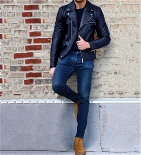 Men's PU Leather Zippered Jacket in 2 Colors S-3XL