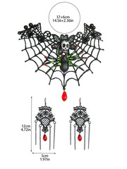 Halloween Skull Spider Lace Necklace & Earring Set