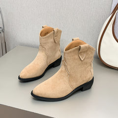 Suede Short Cowboy Boots with Pointed Toe