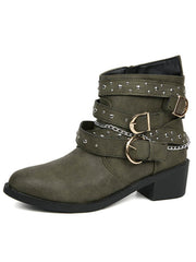 Belt Buckle Thick Heel PU Bootsies