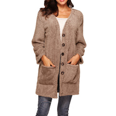 Mittellanger Plüsch-Cardigan mit Taschen in 8 Farben S-5XL