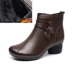 Thick Heel Plush Warm Leather Boots in 2 Colors