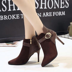 Suede Ankle Boots with Pointed Toe and Stiletto Heel
