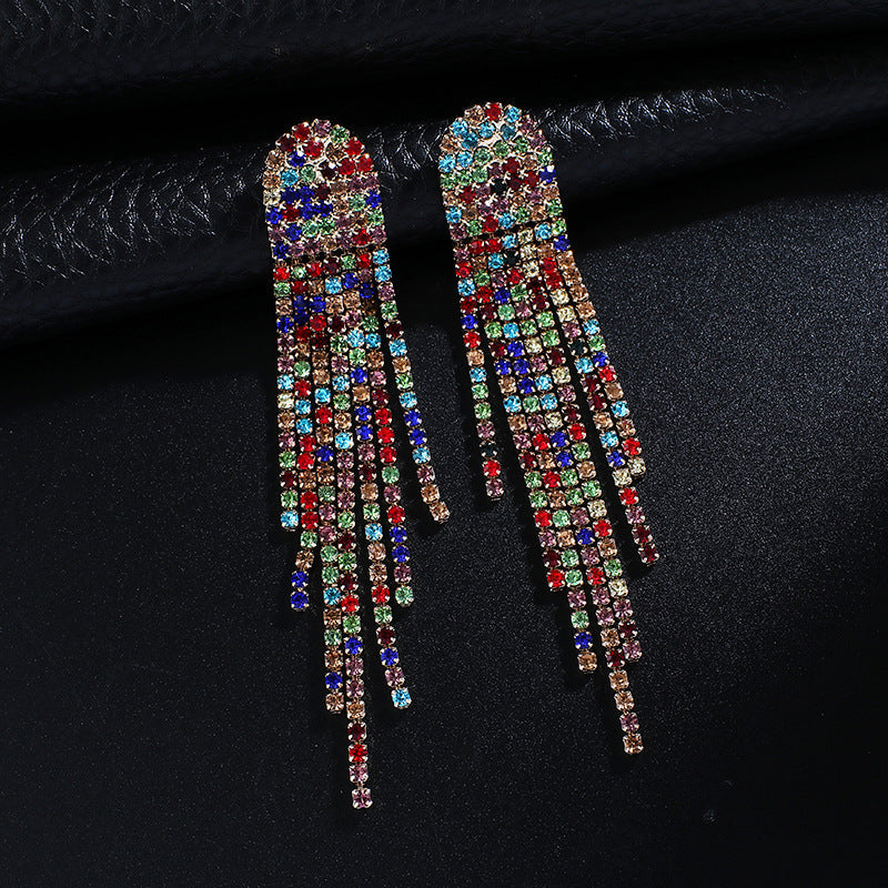 Rhinestone Tassel Earrings in 4 Colors