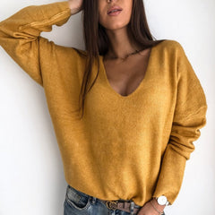 V-Neck Soft Knit Long Sleeve Sweater