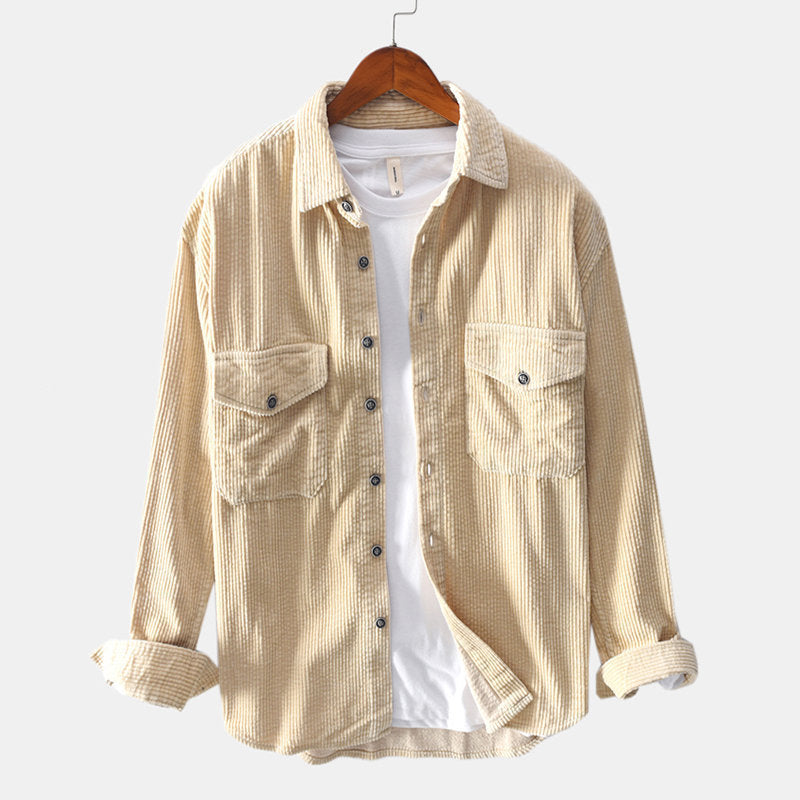 Men's Corduroy Long Sleeve Shirt with Pockets in 6 Colors S-3XL
