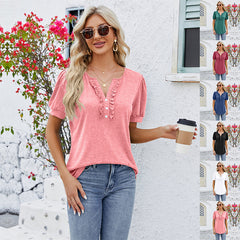 V-Neck Short Sleeve Top with Buttons