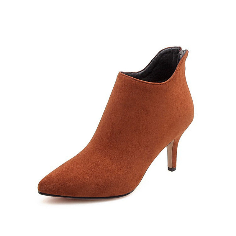 Suede Pointed Toe Ankle Boots with Stiletto Heel