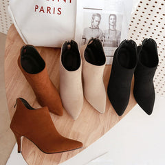 Suede Pointed Toe Ankle Boots with Stiletto Heel