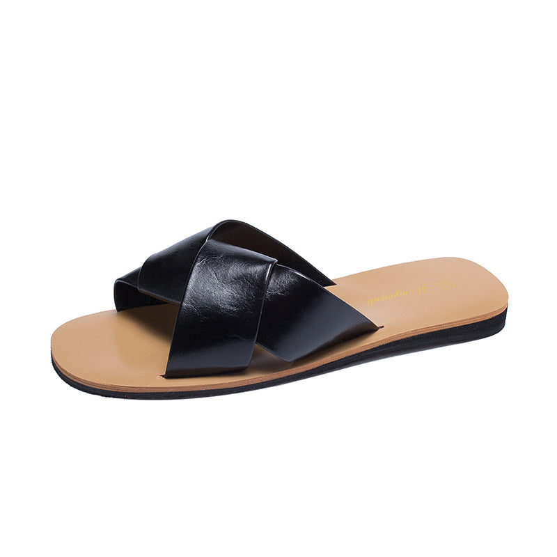 Cross Strap Flat Heel Slip On Sandals