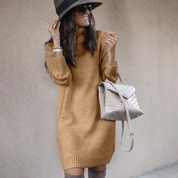Mid-Length Turtleneck Long Sleeve Knit Sweater in 6 Colors S-3XL