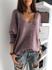V-Neck Soft Knit Long Sleeve Sweater