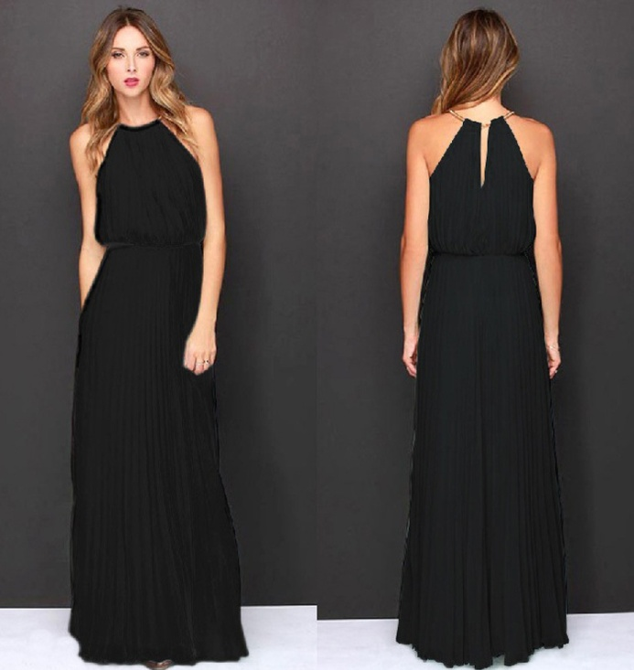 Elegant Halter Neck Sleeveless Chiffon Maxi Dress