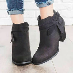 Suede Block Heel Ankle Boots with Side Zipper